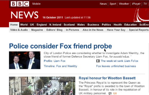 BBC News headline: Police consider Fox friend probe